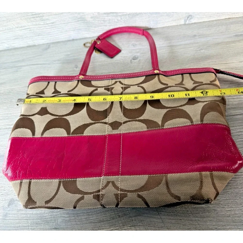 Coach Signature Stripe Canvas Leather Tote Handbag No#CO868-2429 Khaki Pink Y2K - Picture 10 of 11
